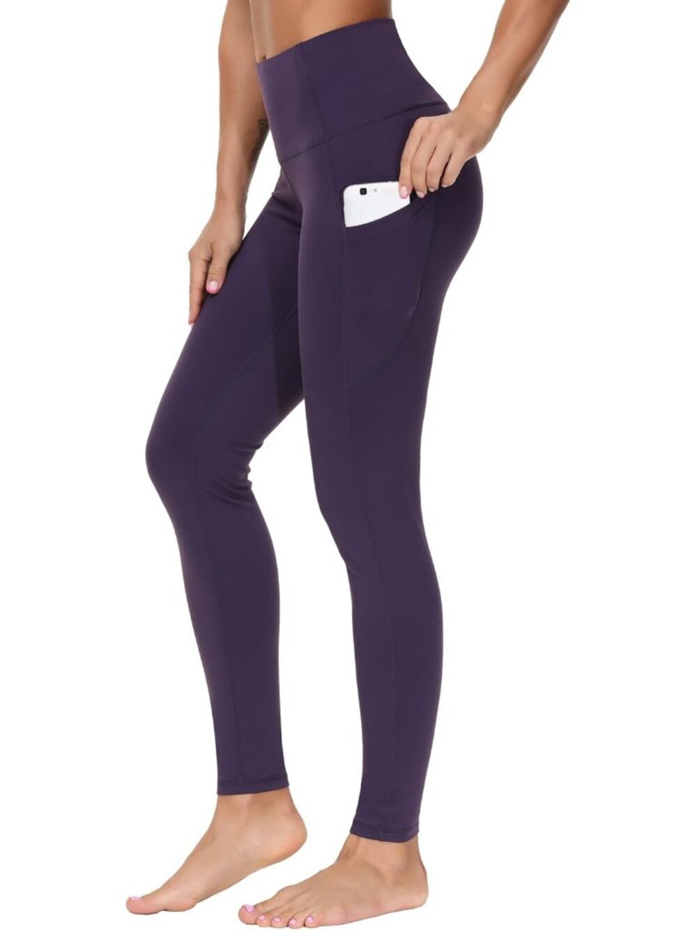 Women's Purple Elastic Thick High Waist Tummy Control Workout Yoga Leggings